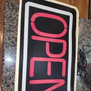 "OPEN "  LED Sign w/ hanging rope used length 24 in, height is 13 in, width 4